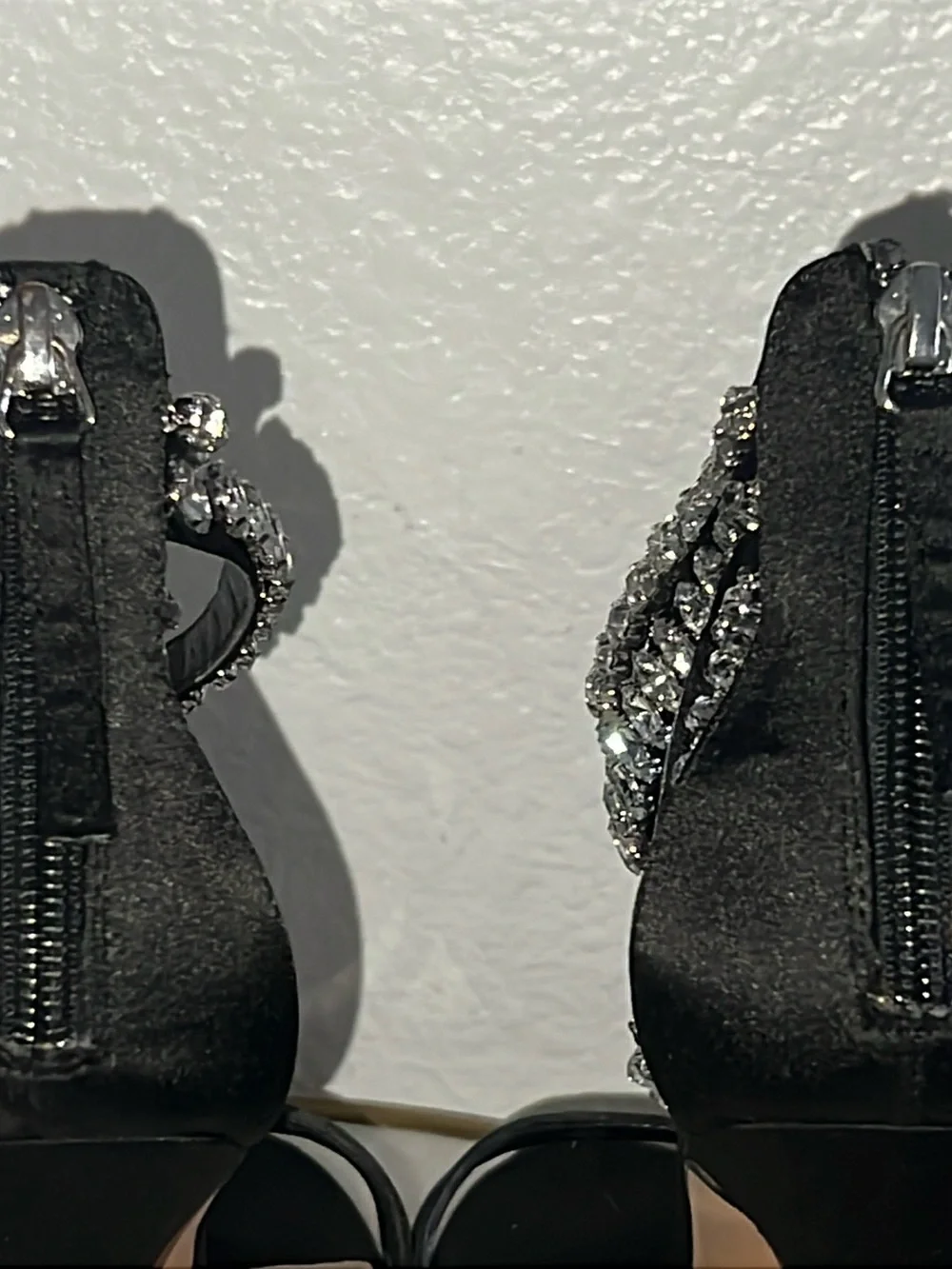 Betsy Johnson rhinestone black satin stiletto sandal ankle strap 7.5 - Picture 8 of 11